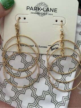 Park Lane Gold Triple-Hoop Textured Drop Earrings